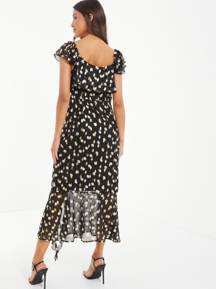 Quiz Black Chiffon Polka Dot Dress - Image 2 of 4