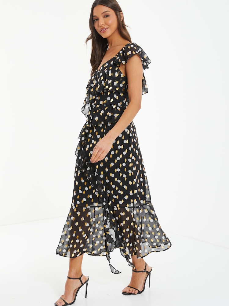 Quiz Black Chiffon Polka Dot Dress - Image 3 of 4