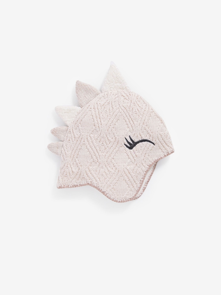 Cream Knitted Dino Trapper Hat (3mths-6yrs) - Image 1 of 2 Cream Knitted Dino Trapper Hat (3mths-6yrs) - Image 1 of 2