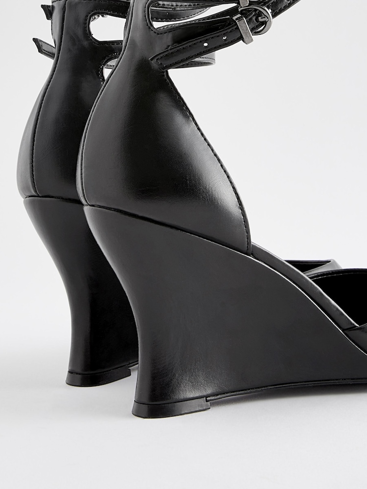 Black Forever Comfort®  Double Strap Point Toe Curvy Wedges - Image 3 of 5