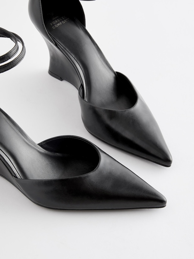 Black Forever Comfort®  Double Strap Point Toe Curvy Wedges - Image 4 of 5