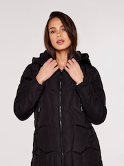 Apricot Black Mixed Panel Hooded Puffer Jacket - Image 1 of 5