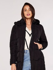 Apricot Black Mixed Panel Hooded Puffer Jacket - Image 4 of 5
