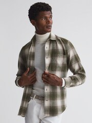 Reiss Green Multi Novelli Wool Checked Long Sleeve Shirt - Image 1 of 4