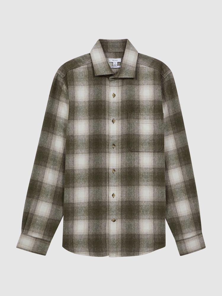 Reiss Green Multi Novelli Wool Checked Long Sleeve Shirt - Image 2 of 4