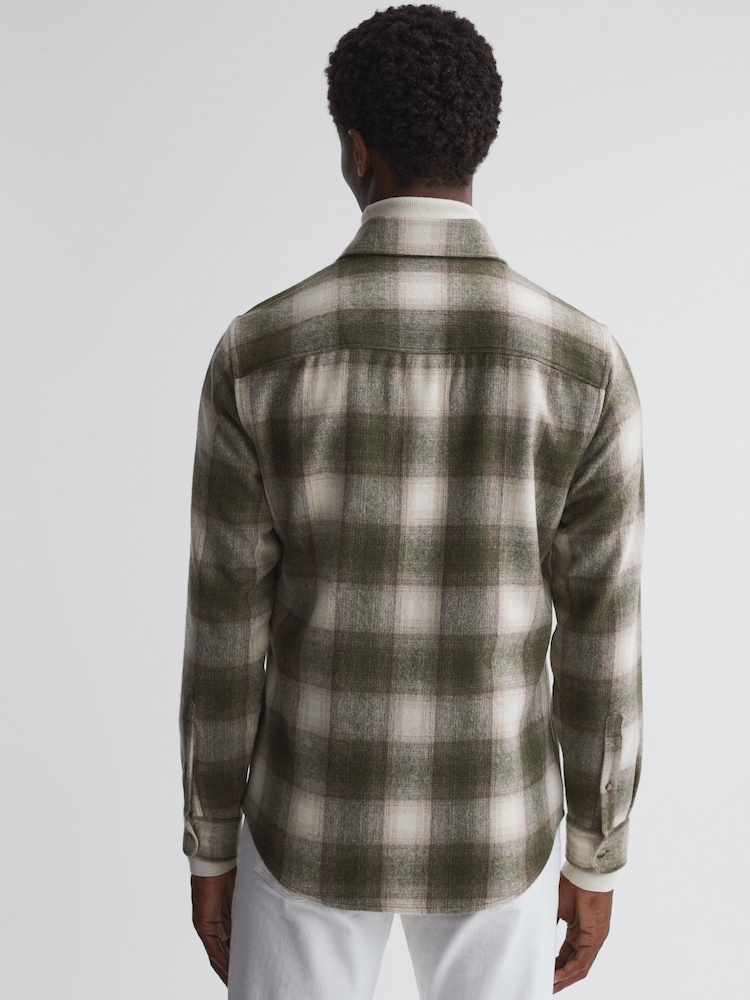 Reiss Green Multi Novelli Wool Checked Long Sleeve Shirt - Image 4 of 4