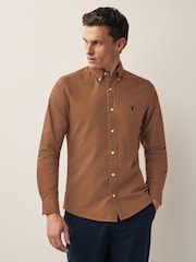 Tan Slim Fit Long Sleeve Oxford Shirt - Image 1 of 7
