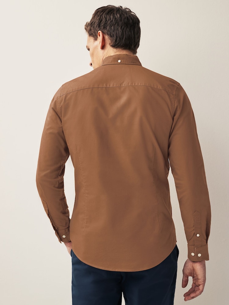 Tan Slim Fit Long Sleeve Oxford Shirt - Image 3 of 7