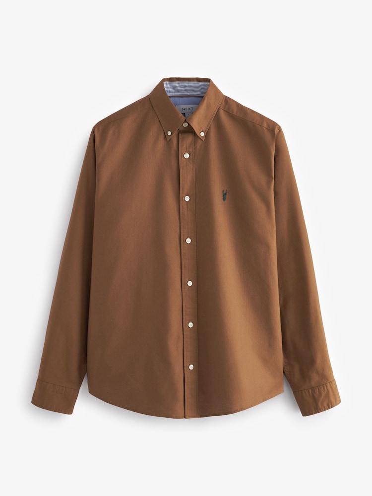 Tan Slim Fit Long Sleeve Oxford Shirt - Image 5 of 7