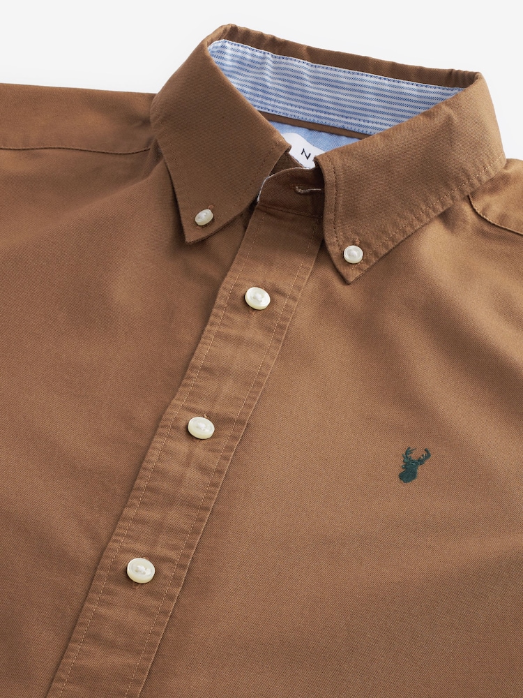 Tan Slim Fit Long Sleeve Oxford Shirt - Image 6 of 7