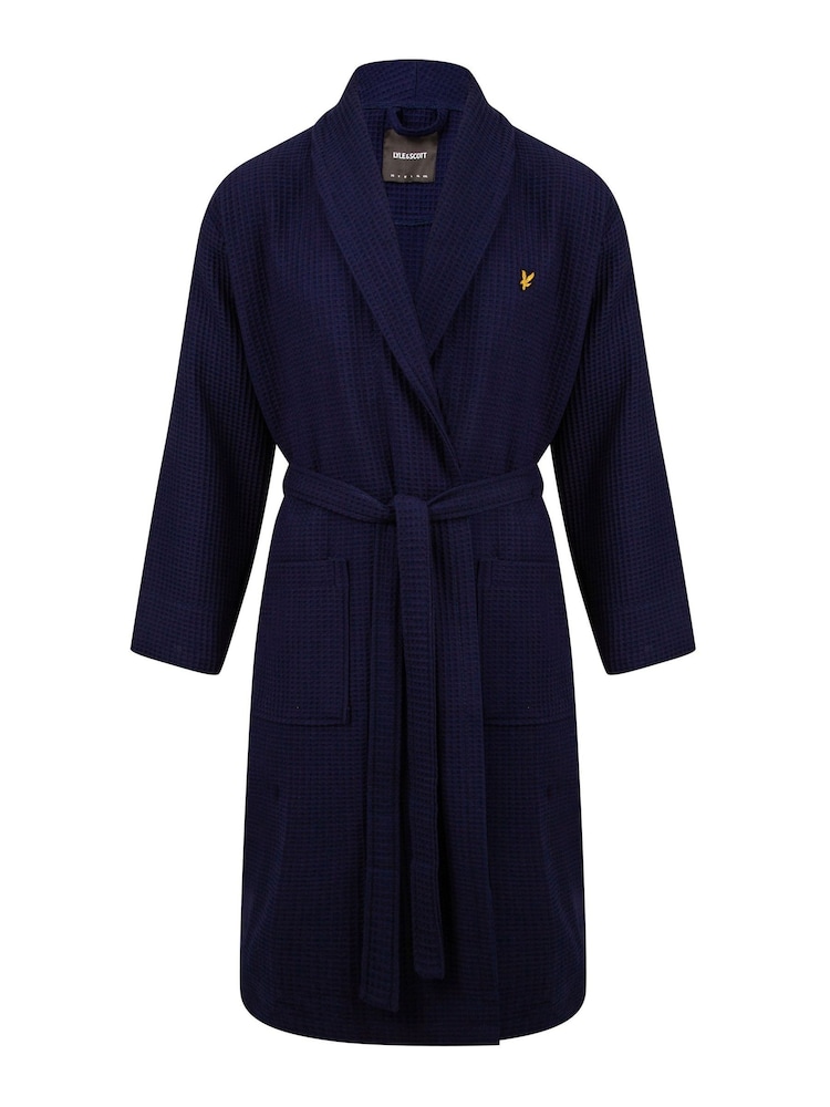 Lyle & Scott Blue 100% Cotton Premium Waffle Bathrobe - Image 1 of 3 Lyle & Scott Blue 100% Cotton Premium Waffle Bathrobe - Image 1 of 3