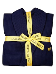 Lyle & Scott Blue 100% Cotton Premium Waffle Bathrobe - Image 2 of 3