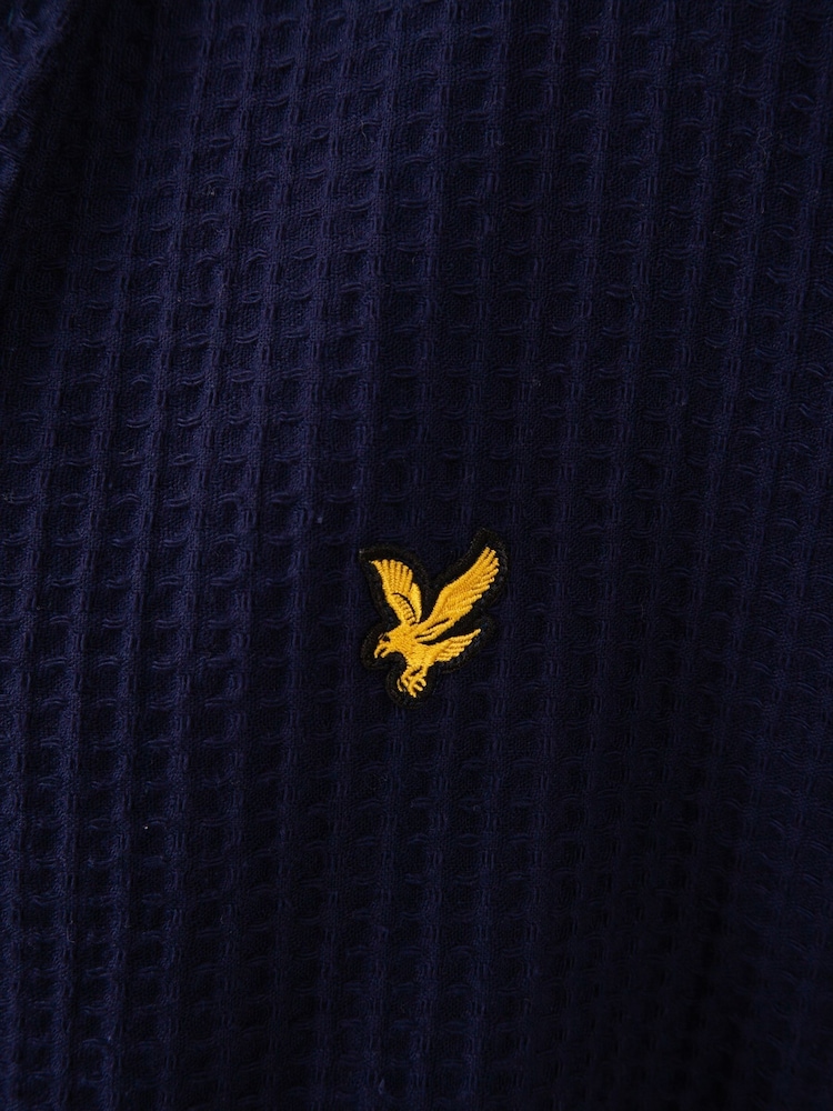 Lyle & Scott Blue 100% Cotton Premium Waffle Bathrobe - Image 3 of 3