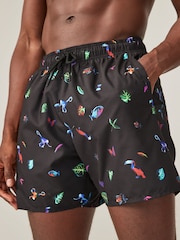 Black/Animal Printed Swim Shorts - Image 1 of 8