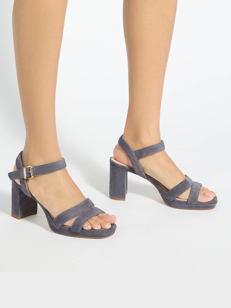 Dune London Grey Standard Fit Leather Manifesting Mini Platform Suede Sandals - Image 1 of 6 Dune London Grey Standard Fit Leather Manifesting Mini Platform Suede Sandals - Image 1 of 6