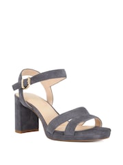 Dune London Grey Standard Fit Leather Manifesting Mini Platform Suede Sandals - Image 2 of 6