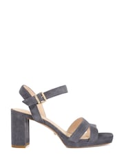Dune London Grey Standard Fit Leather Manifesting Mini Platform Suede Sandals - Image 4 of 6