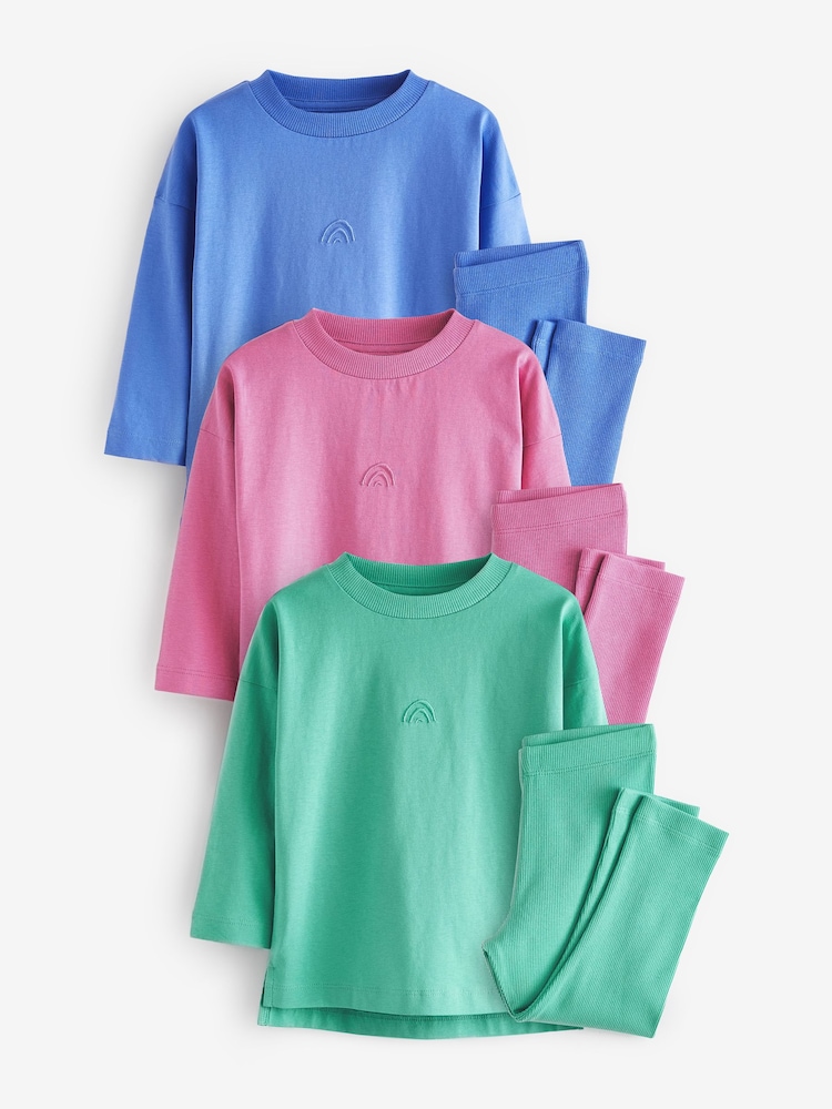 Blue/Green/Pink 3 Pack 100% Cotton Pyjamas (9mths-12yrs) - Image 1 of 6