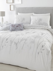 Catherine Lansfield Grey/White Meadowsweet Floral Reversible Duvet Cover Set - Image 1 of 3