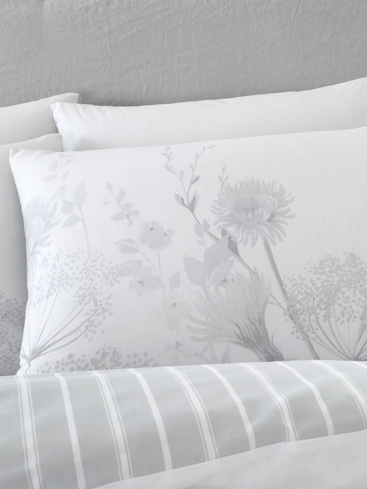 Catherine Lansfield Grey/White Meadowsweet Floral Reversible Duvet Cover Set - Image 2 of 3