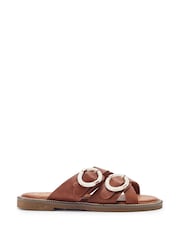 Moda in Pelle Brown Navya Flat Cross Straps Mule Sandals - Image 1 of 4