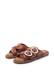 Moda in Pelle Brown Navya Flat Cross Straps Mule Sandals - Image 2 of 4