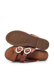 Moda in Pelle Brown Navya Flat Cross Straps Mule Sandals - Image 3 of 4