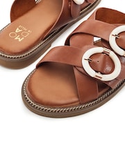 Moda in Pelle Brown Navya Flat Cross Straps Mule Sandals - Image 4 of 4