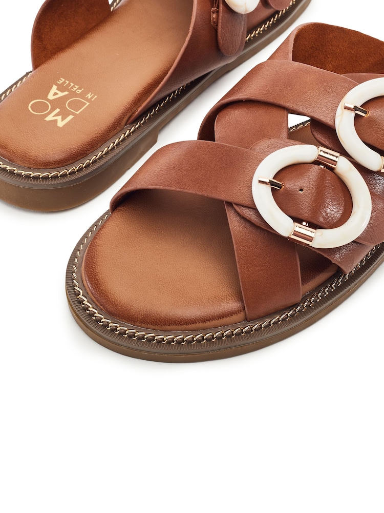 Moda in Pelle Brown Navya Flat Cross Straps Mule Sandals - Image 4 of 4 Moda in Pelle Brown Navya Flat Cross Straps Mule Sandals - Image 4 of 4