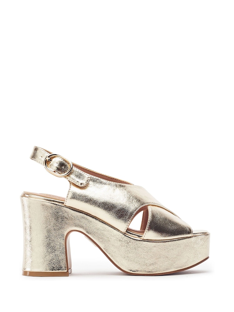 Moda in Pelle Gold Nakara Glitz Asymmetric Platform Sandals - Image 1 of 4 Moda in Pelle Gold Nakara Glitz Asymmetric Platform Sandals - Image 1 of 4
