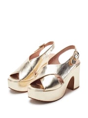 Moda in Pelle Gold Nakara Glitz Asymmetric Platform Sandals - Image 2 of 4