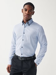 Blue Single Cuff Trimmed Formal Oxford Shirt - Image 1 of 9