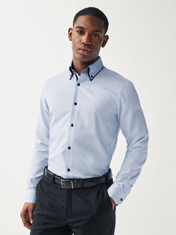 Blue Single Cuff Trimmed Formal Oxford Shirt - Image 1 of 9