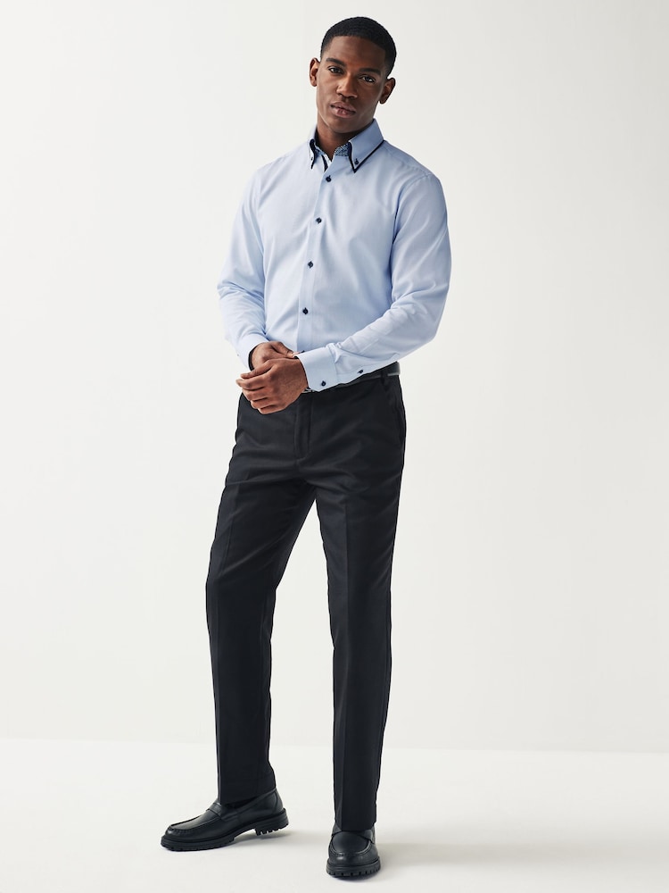 Blue Single Cuff Trimmed Formal Oxford Shirt - Image 2 of 9