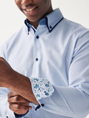 Blue Single Cuff Trimmed Formal Oxford Shirt - Image 4 of 9