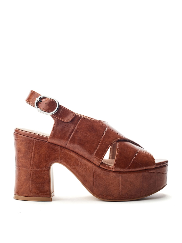 Moda in Pelle Brown Nakara Glitz Asymmetric Platform Sandals - Image 1 of 4 Moda in Pelle Brown Nakara Glitz Asymmetric Platform Sandals - Image 1 of 4