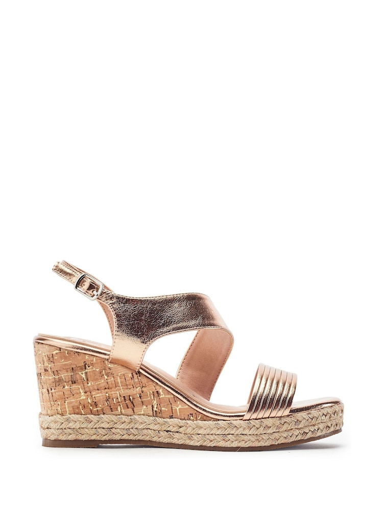 Moda in Pelle Gold Spotalia Asymmetric Strap Wedge Sandals - Image 1 of 4 Moda in Pelle Gold Spotalia Asymmetric Strap Wedge Sandals - Image 1 of 4