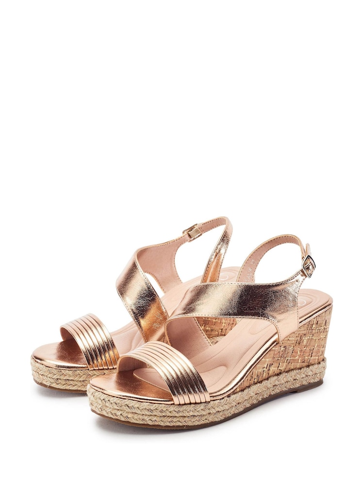 Moda in Pelle Gold Spotalia Asymmetric Strap Wedge Sandals - Image 2 of 4 Moda in Pelle Gold Spotalia Asymmetric Strap Wedge Sandals - Image 2 of 4