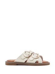 Moda in Pelle White Navya Flat Cross Straps Mule Sandals - Image 1 of 3