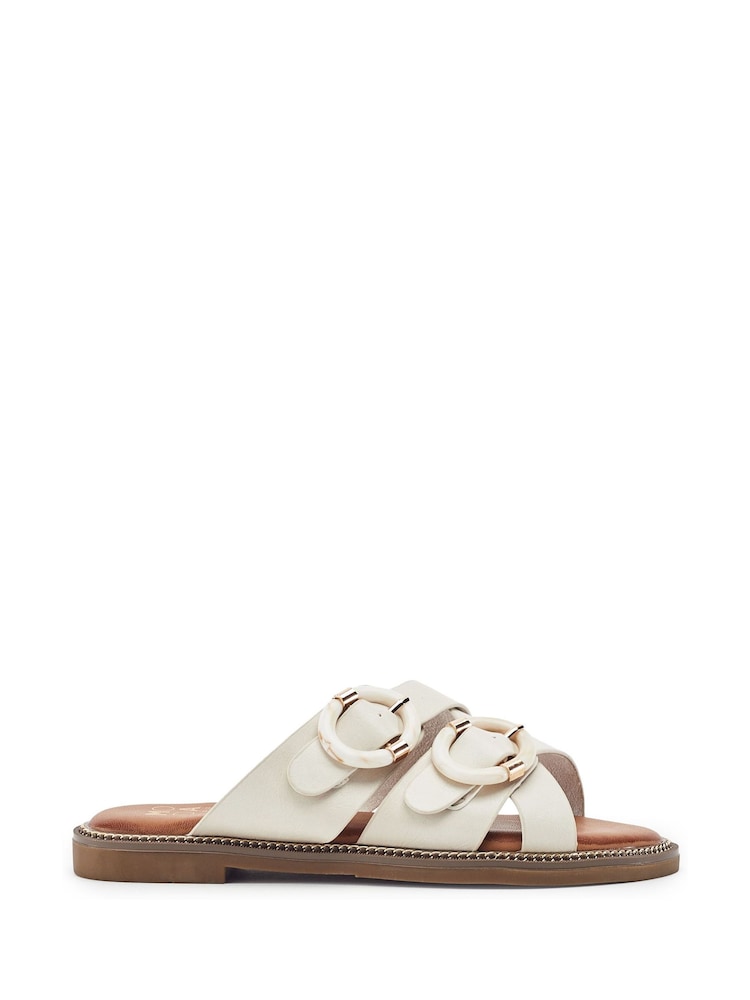 Moda in Pelle White Navya Flat Cross Straps Mule Sandals - Image 1 of 3 Moda in Pelle White Navya Flat Cross Straps Mule Sandals - Image 1 of 3
