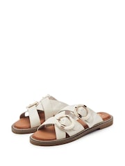 Moda in Pelle White Navya Flat Cross Straps Mule Sandals - Image 2 of 3