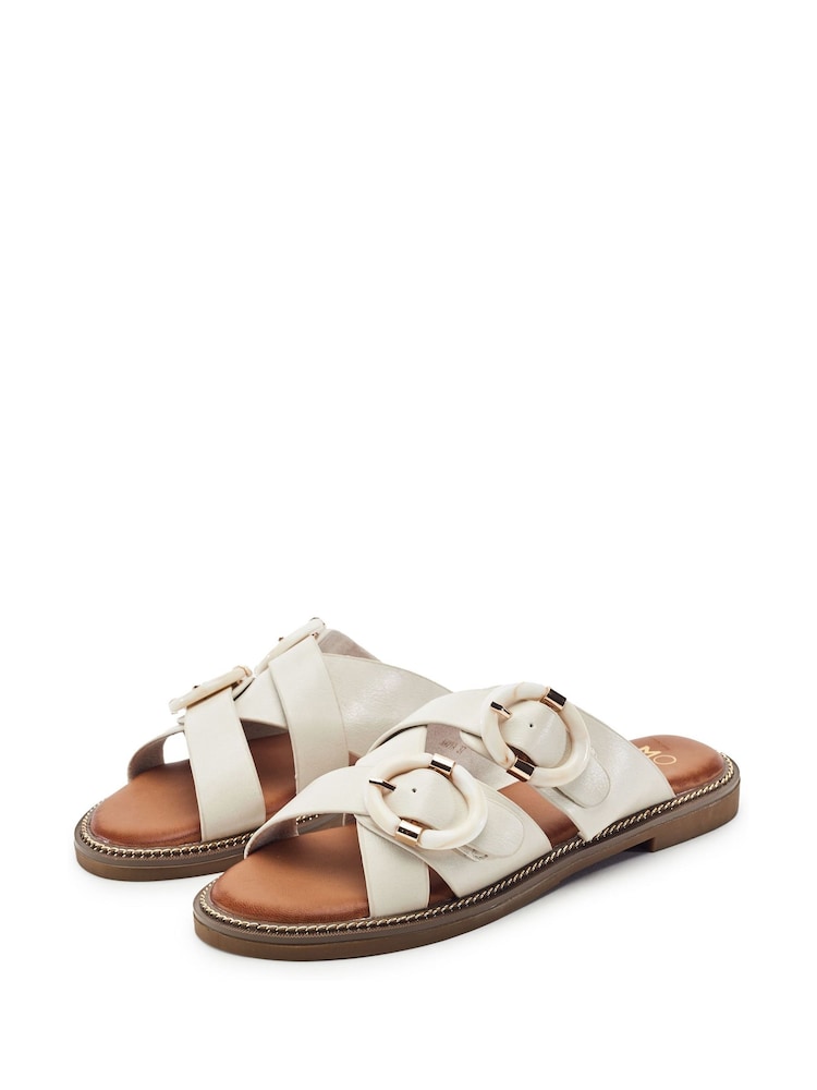 Moda in Pelle White Navya Flat Cross Straps Mule Sandals - Image 2 of 3 Moda in Pelle White Navya Flat Cross Straps Mule Sandals - Image 2 of 3