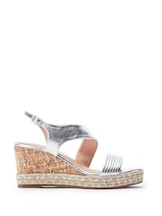 Moda in Pelle Silver Spotalia Asymmetric Strap Wedge Sandals - Image 1 of 4