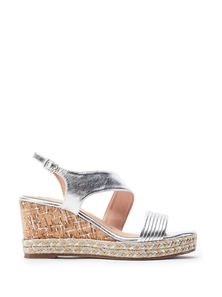 Moda in Pelle Silver Spotalia Asymmetric Strap Wedge Sandals - Image 1 of 4 Moda in Pelle Silver Spotalia Asymmetric Strap Wedge Sandals - Image 1 of 4