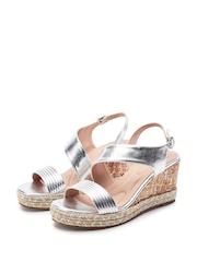 Moda in Pelle Silver Spotalia Asymmetric Strap Wedge Sandals - Image 2 of 4
