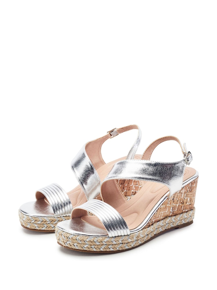 Moda in Pelle Silver Spotalia Asymmetric Strap Wedge Sandals - Image 2 of 4 Moda in Pelle Silver Spotalia Asymmetric Strap Wedge Sandals - Image 2 of 4