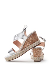 Moda in Pelle Silver Spotalia Asymmetric Strap Wedge Sandals - Image 3 of 4