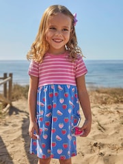 JoJo Maman Bébé Pink Pink Stripe & Strawberry Print With Pet In Pocket Combo Dress - Image 1 of 6