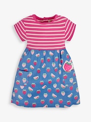 JoJo Maman Bébé Pink Pink Stripe & Strawberry Print With Pet In Pocket Combo Dress - Image 4 of 6