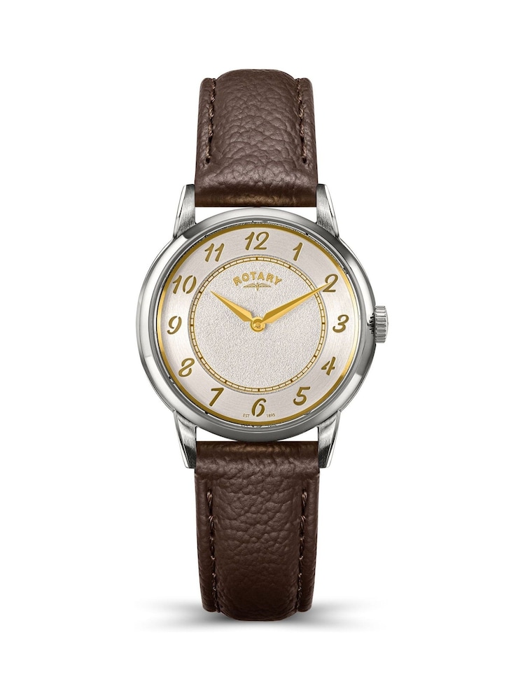 Rotary Brown Ladies Rotary Heritage White Dial Stainless Steel Brown Leather Strap Watch - Image 1 of 6